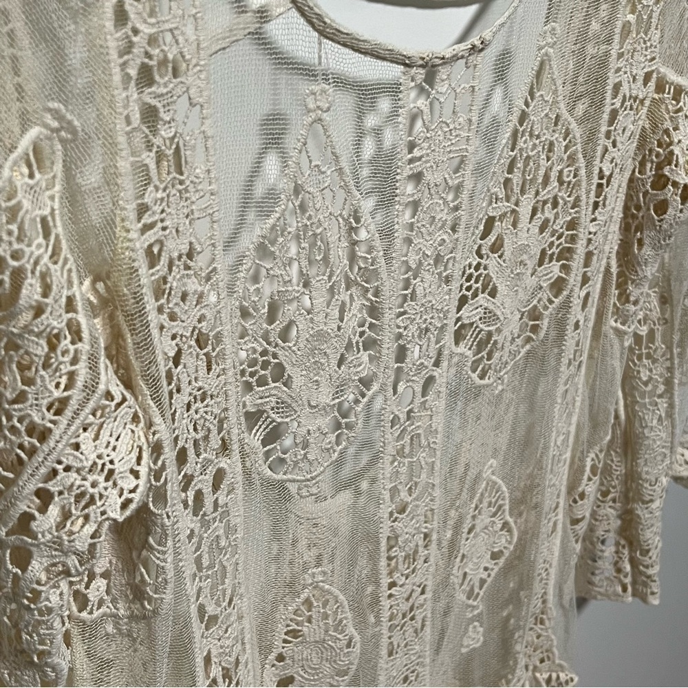Jen's Pirate Booty cream cotton crochet sheer lace Mandolin Backless Mini dress - Picture 7 of 11